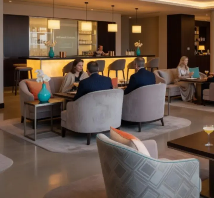 Premium lounge atmosphere with soft orange accents at Aussie Yum