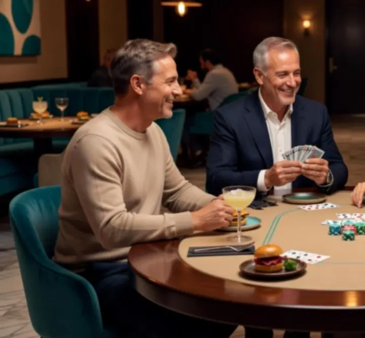 Guests seated at a poker-inspired table enjoying a friendly game