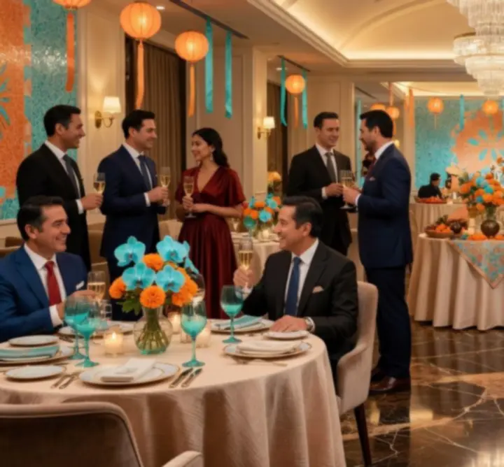 Themed dining room with elegant décor and warm lighting at Aussie Yum